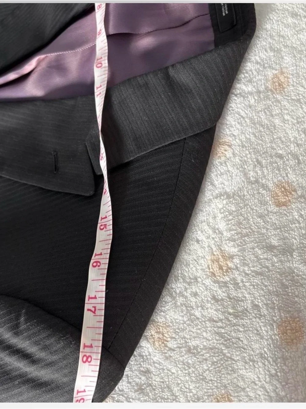 jf j.ferrar Men's Black Pinstripe Two-Button Suit Jacket with Purple Lining